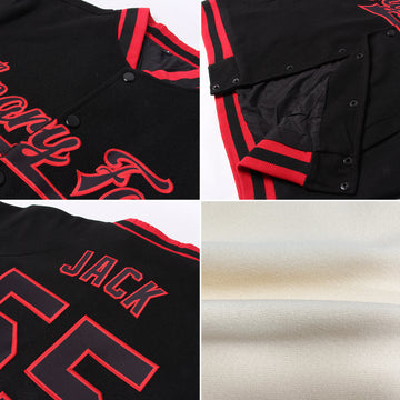 Custom Cream Crimson Black-City Cream Bomber Full-Snap Varsity Letterman Jacket