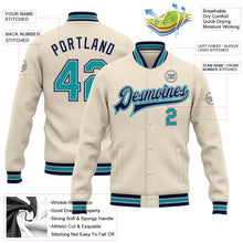 Load image into Gallery viewer, Custom Cream Teal Gray-Navy Bomber Full-Snap Varsity Letterman Jacket
