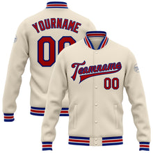 Charger l&#39;image dans la galerie, Custom Cream Red-Royal Bomber Full-Snap Varsity Letterman Jacket
