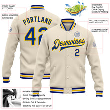 Charger l&#39;image dans la galerie, Custom Cream Royal-Yellow Bomber Full-Snap Varsity Letterman Jacket
