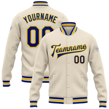 Charger l&#39;image dans la galerie, Custom Cream Royal-Yellow Bomber Full-Snap Varsity Letterman Jacket
