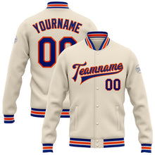 Charger l&#39;image dans la galerie, Custom Cream Royal-Orange Bomber Full-Snap Varsity Letterman Jacket
