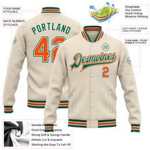 Load image into Gallery viewer, Custom Cream Orange-Kelly Green Bomber Full-Snap Varsity Letterman Jacket
