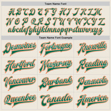 Load image into Gallery viewer, Custom Cream Orange-Kelly Green Bomber Full-Snap Varsity Letterman Jacket
