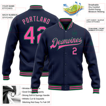 Загрузить изображение в средство просмотра галереи, Custom Navy Pink-Kelly Green Bomber Full-Snap Varsity Letterman Jacket
