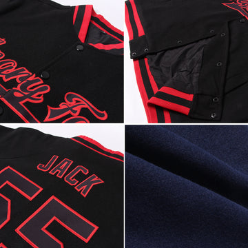 Custom Navy Red-White Bomber Full-Snap Varsity Letterman Jacket