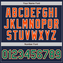 Load image into Gallery viewer, Custom Navy Kelly Green-Orange Bomber Full-Snap Varsity Letterman Jacket
