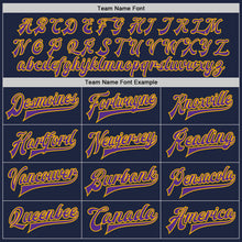 Load image into Gallery viewer, Custom Navy Purple-Gold Bomber Full-Snap Varsity Letterman Jacket
