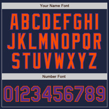Load image into Gallery viewer, Custom Navy Purple-Orange Bomber Full-Snap Varsity Letterman Jacket
