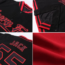 Load image into Gallery viewer, Custom Crimson White Black-Gold Bomber Full-Snap Varsity Letterman Jacket
