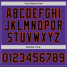 Laden Sie das Bild in den Galerie-Viewer, Custom Purple Black-Orange Bomber Full-Snap Varsity Letterman Jacket
