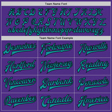 Laden Sie das Bild in den Galerie-Viewer, Custom Purple Teal-Black Bomber Full-Snap Varsity Letterman Jacket
