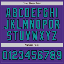 Laden Sie das Bild in den Galerie-Viewer, Custom Purple Teal-Black Bomber Full-Snap Varsity Letterman Jacket
