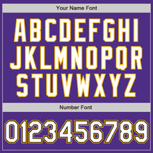 Load image into Gallery viewer, Custom Purple White Black-Gold Bomber Full-Snap Varsity Letterman Jacket
