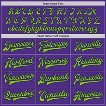 Load image into Gallery viewer, Custom Purple Neon Green-Navy Bomber Full-Snap Varsity Letterman Jacket
