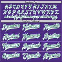 Load image into Gallery viewer, Custom Purple White-Kelly Green Bomber Full-Snap Varsity Letterman Jacket
