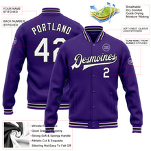 Загрузить изображение в средство просмотра галереи, Custom Purple White-Black Bomber Full-Snap Varsity Letterman Jacket
