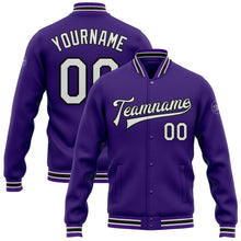 Загрузить изображение в средство просмотра галереи, Custom Purple White-Black Bomber Full-Snap Varsity Letterman Jacket
