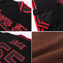 Load image into Gallery viewer, Custom Brown Red-White Bomber Full-Snap Varsity Letterman Jacket
