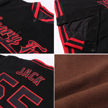 Загрузить изображение в средство просмотра галереи, Custom Brown Red-White Bomber Full-Snap Varsity Letterman Jacket
