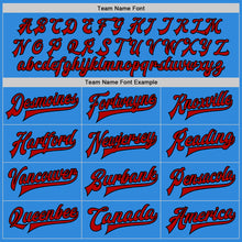 Load image into Gallery viewer, Custom Powder Blue Red-Black Bomber Full-Snap Varsity Letterman Jacket
