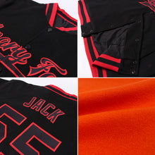 Load image into Gallery viewer, Custom Orange White-Black Bomber Full-Snap Varsity Letterman Jacket
