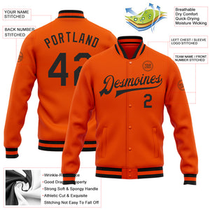 Custom Orange Black Bomber Full-Snap Varsity Letterman Jacket