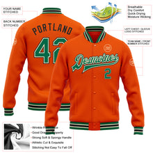 Load image into Gallery viewer, Custom Orange Kelly Green Cream-Black Bomber Full-Snap Varsity Letterman Jacket
