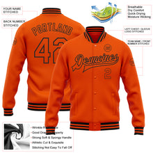 Load image into Gallery viewer, Custom Orange Black Bomber Full-Snap Varsity Letterman Jacket
