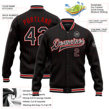 Загрузить изображение в средство просмотра галереи, Custom Black Red Pinstripe White Bomber Full-Snap Varsity Letterman Jacket

