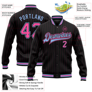 Custom Black Pink Pinstripe Light Blue Bomber Full-Snap Varsity Letterman Jacket