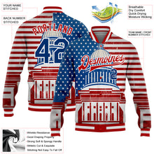 Load image into Gallery viewer, Custom Red US Navy Blue-Royal American Flag Fashion United States Congress Building 3D Pattern Design Bomber Full-Snap Varsity Letterman Jacket
