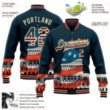 Load image into Gallery viewer, Custom Navy Vintage USA Flag-City Cream United States Congress Building 3D Pattern Design Bomber Full-Snap Varsity Letterman Jacket
