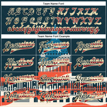 Laden Sie das Bild in den Galerie-Viewer, Custom Navy Vintage USA Flag-City Cream United States Congress Building 3D Pattern Design Bomber Full-Snap Varsity Letterman Jacket
