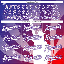 Laden Sie das Bild in den Galerie-Viewer, Custom Purple White-Red Statue of Liberty 3D Pattern Design Bomber Full-Snap Varsity Letterman Jacket
