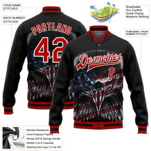 Load image into Gallery viewer, Custom Black Red-White Eagle With American Flag 3D Pattern Design Bomber Full-Snap Varsity Letterman Jacket
