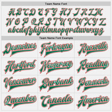 Load image into Gallery viewer, Custom White Kelly Green Pinstripe Red Bomber Full-Snap Varsity Letterman Jacket
