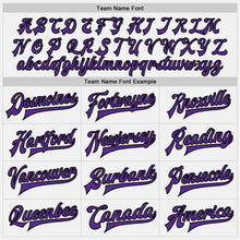 Laden Sie das Bild in den Galerie-Viewer, Custom White Purple Pinstripe Black Bomber Full-Snap Varsity Letterman Jacket

