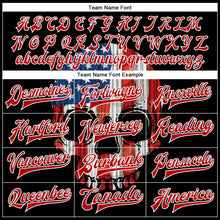 Charger l&#39;image dans la galerie, Custom Black Red-White Skull With American Flag 3D Bomber Full-Snap Varsity Letterman Jacket
