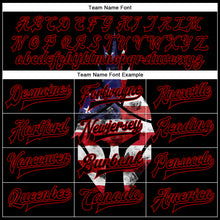 Laden Sie das Bild in den Galerie-Viewer, Custom Black Red Spartan Logo With USA Flag 3D Pattern Design Bomber Full-Snap Varsity Letterman Two Tone Jacket
