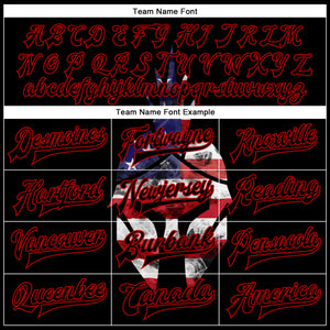 Custom Black Red Spartan Logo With USA Flag 3D Pattern Design Bomber Full-Snap Varsity Letterman Two Tone Jacket