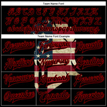 Laden Sie das Bild in den Galerie-Viewer, Custom Black Red-City Cream Spartan Logo With Vintage USA Flag 3D Pattern Design Bomber Full-Snap Varsity Letterman Two Tone Jacket
