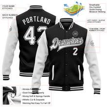 Load image into Gallery viewer, Custom Black White Bomber Full-Snap Varsity Letterman Two Tone Jacket
