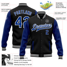 Load image into Gallery viewer, Custom Black Royal-White Bomber Full-Snap Varsity Letterman Two Tone Jacket
