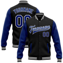 Load image into Gallery viewer, Custom Black Royal-White Bomber Full-Snap Varsity Letterman Two Tone Jacket
