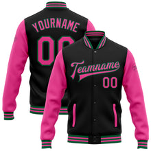 Load image into Gallery viewer, Custom Black Pink-Kelly Green Bomber Full-Snap Varsity Letterman Two Tone Jacket
