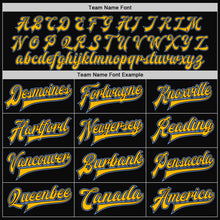 Load image into Gallery viewer, Custom Black Light Blue-Gold Bomber Full-Snap Varsity Letterman Two Tone Jacket
