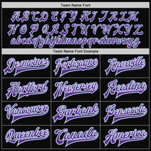 Load image into Gallery viewer, Custom Black Light Blue-Purple Bomber Full-Snap Varsity Letterman Two Tone Jacket
