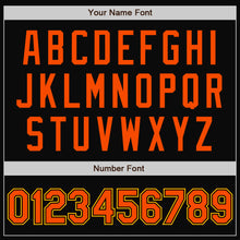Load image into Gallery viewer, Custom Black Orange-Gold Bomber Full-Snap Varsity Letterman Two Tone Jacket
