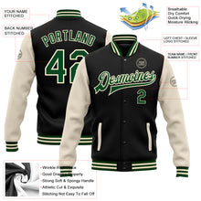 Load image into Gallery viewer, Custom Black Green-Cream Bomber Full-Snap Varsity Letterman Two Tone Jacket
